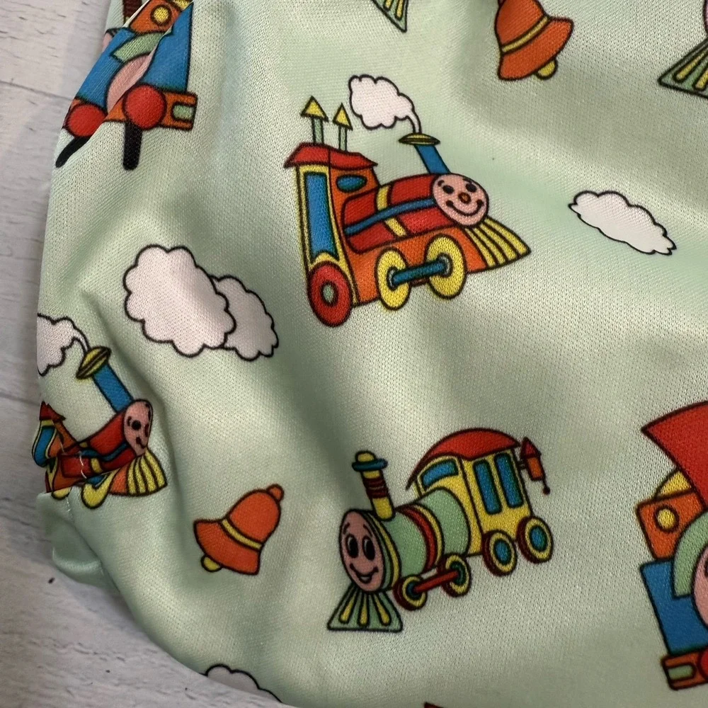 Fuzzibunz toy train print cloth‎ diaper cover and liner size large